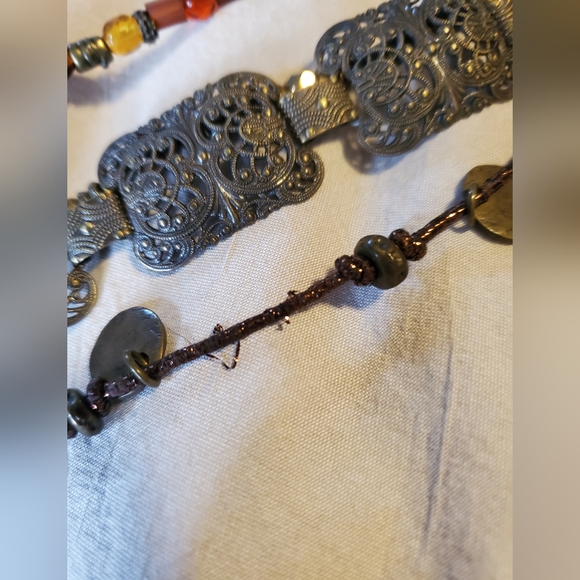 Vintage Ornate Metal Belt with Beaded Accents - Picture 8 of 11